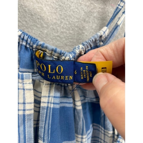 New Polo Ralph Lauren Dress Sz 6 Blue Plaid Smocked Halter Tiered Midi Cotton - Picture 8 of 13
